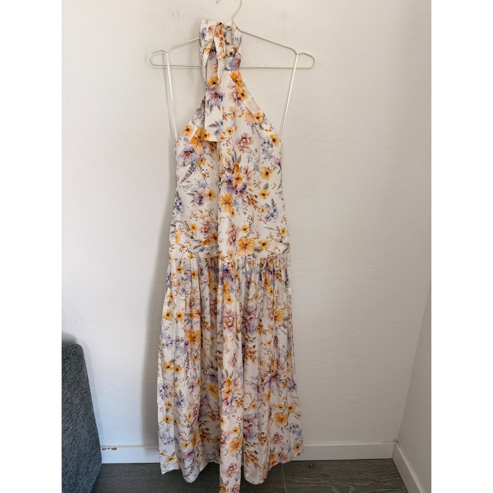 Aqua Blu Australia Lilas Floral Cotton Silk Halter Maxi Dress M MEW Cottagecore